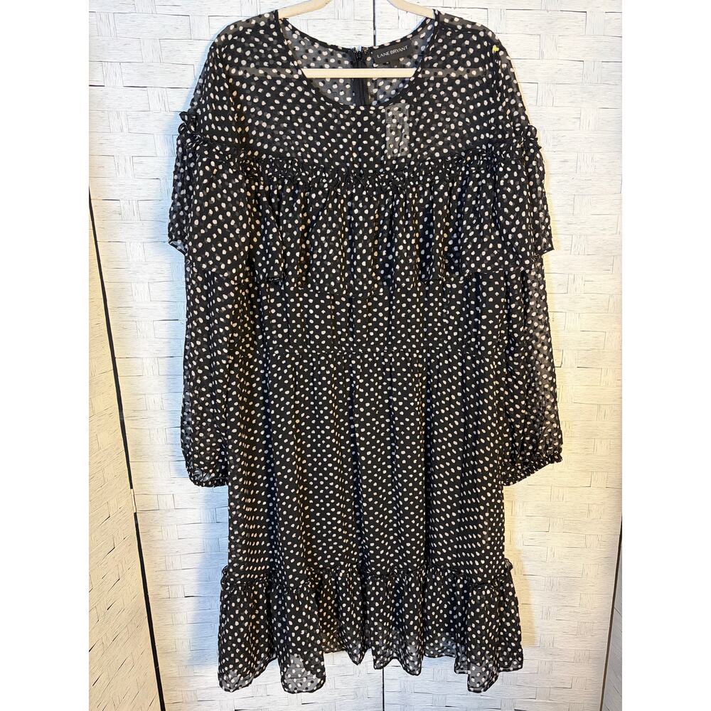 Lane Bryant Women's Dress Polkadot Sheer Sleeve Ruffles Whimsigoth Plus Size